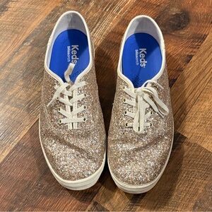 Keds Glitter Lace-Up Sneakers in Rose Gold Glitter
